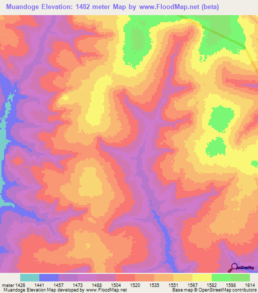 Muandoge,Angola Elevation Map