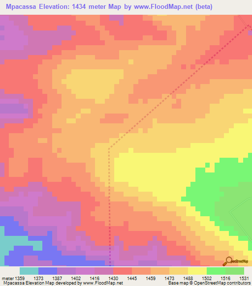 Mpacassa,Angola Elevation Map