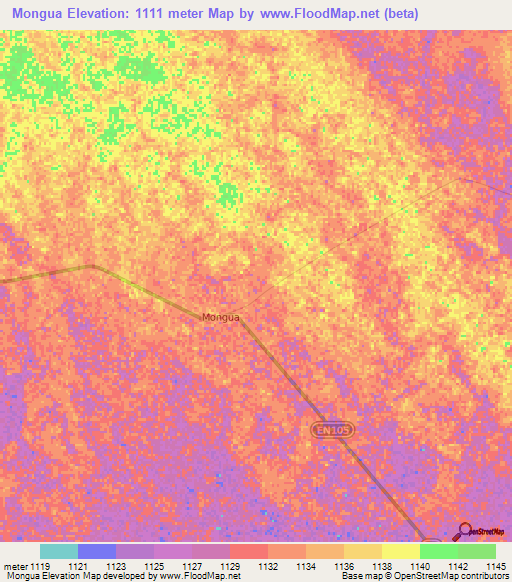 Mongua,Angola Elevation Map