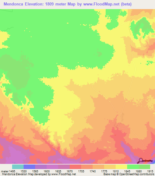 Mendonca,Angola Elevation Map