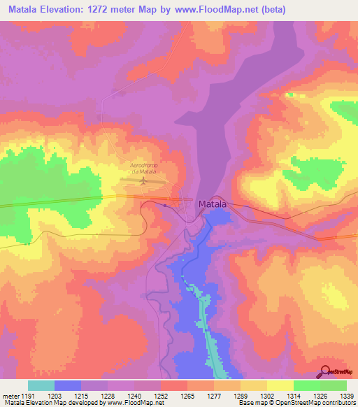 Matala,Angola Elevation Map