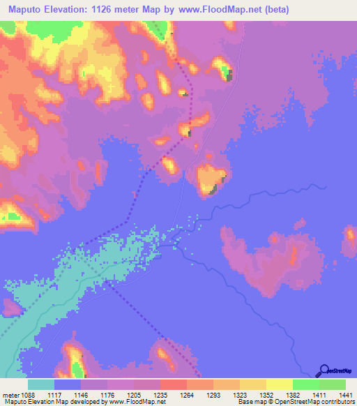 Maputo,Angola Elevation Map