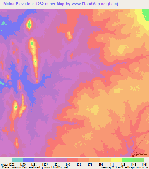 Maina,Angola Elevation Map