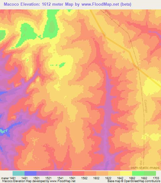 Macoco,Angola Elevation Map