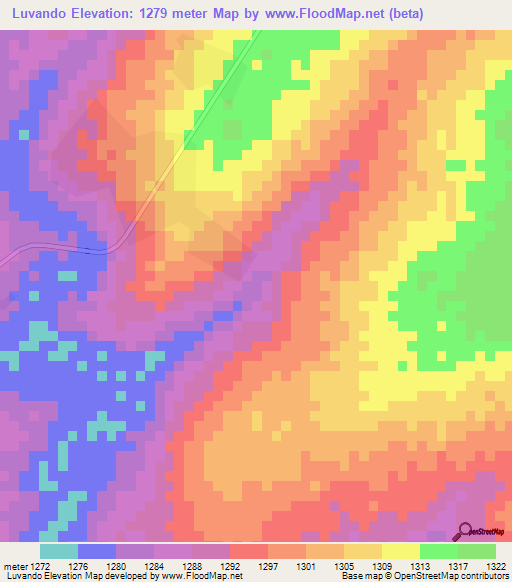 Luvando,Angola Elevation Map