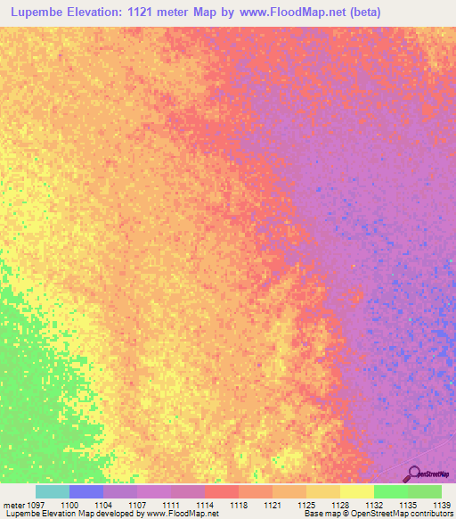 Lupembe,Angola Elevation Map