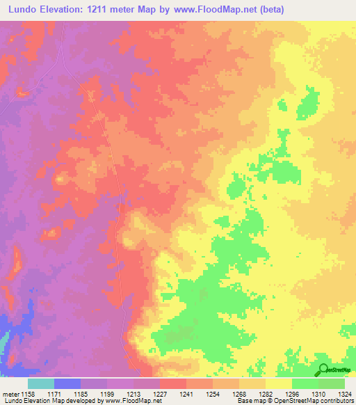 Lundo,Angola Elevation Map
