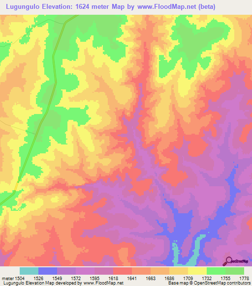 Lugungulo,Angola Elevation Map