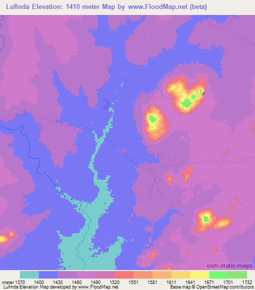Lufinda,Angola Elevation Map