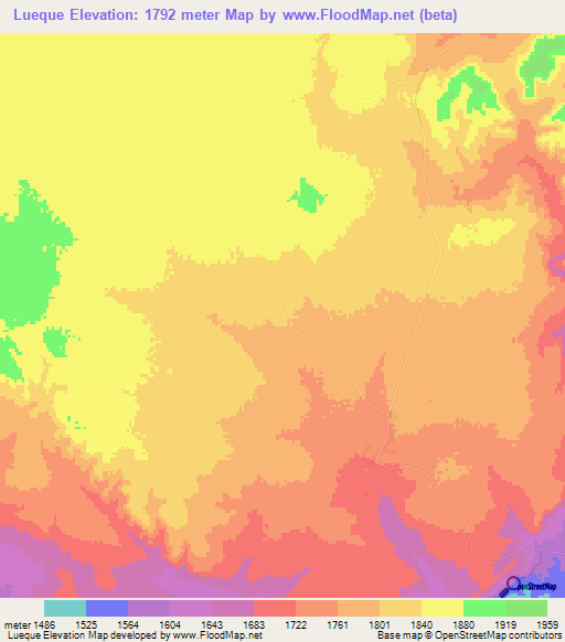 Lueque,Angola Elevation Map