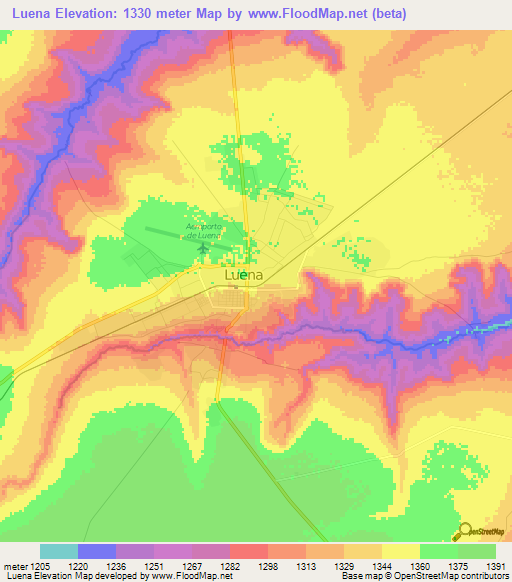 Luena,Angola Elevation Map