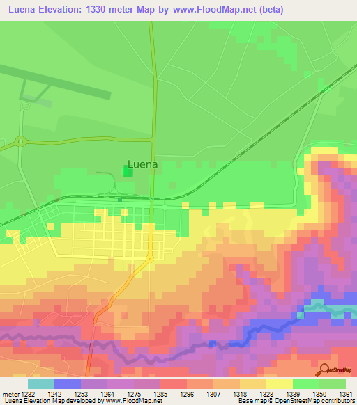 Luena,Angola Elevation Map