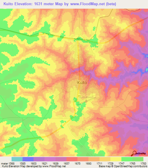 Kuito,Angola Elevation Map