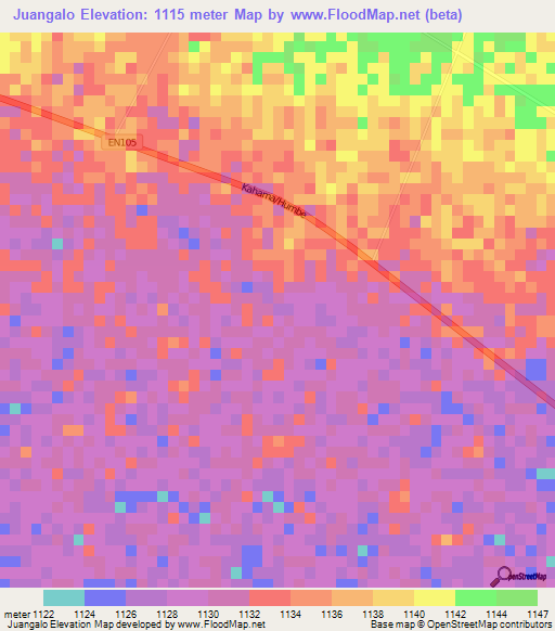 Juangalo,Angola Elevation Map