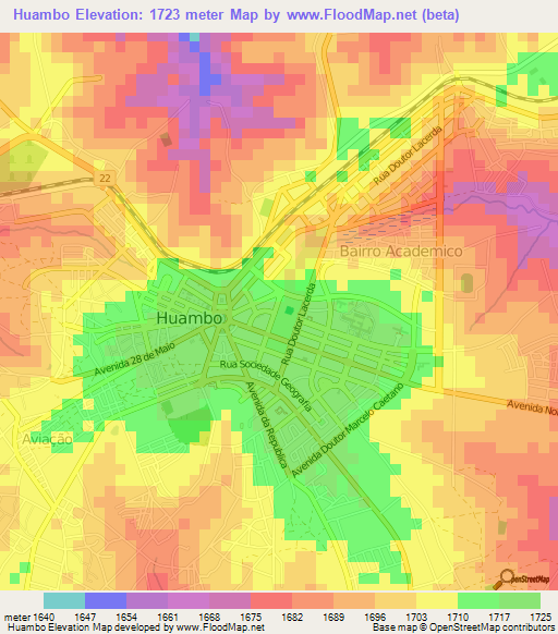 Huambo,Angola Elevation Map