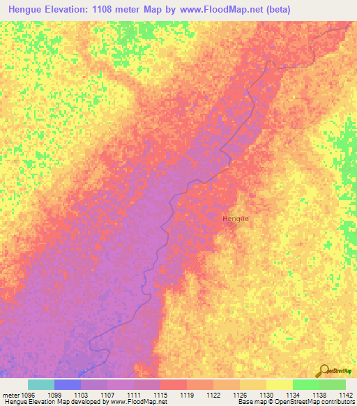 Hengue,Angola Elevation Map