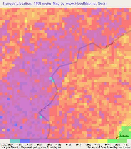 Hengue,Angola Elevation Map