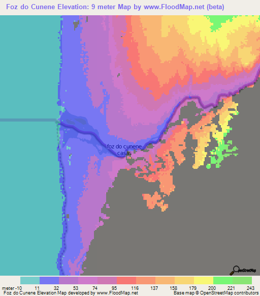 Foz do Cunene,Angola Elevation Map