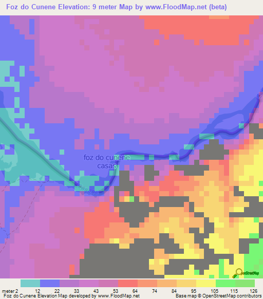 Foz do Cunene,Angola Elevation Map