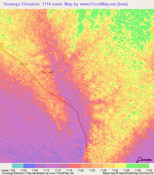 Duvango,Angola Elevation Map