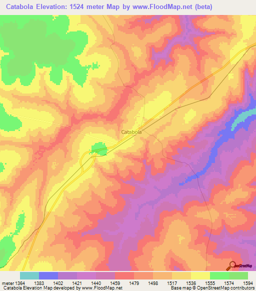Catabola,Angola Elevation Map