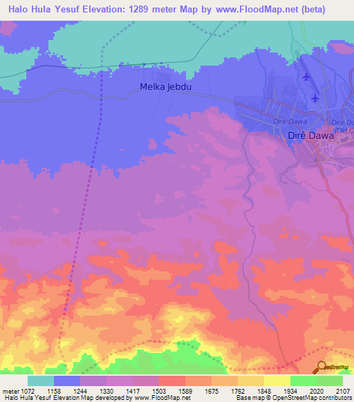 Halo Hula Yesuf,Ethiopia Elevation Map