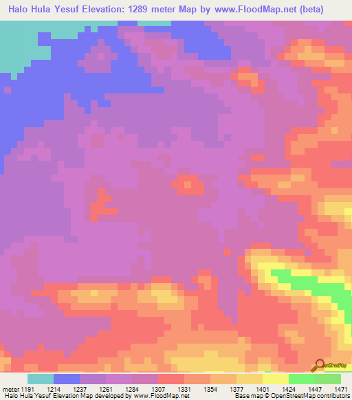 Halo Hula Yesuf,Ethiopia Elevation Map
