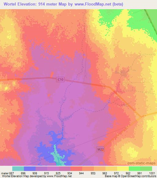 Wortel,Namibia Elevation Map