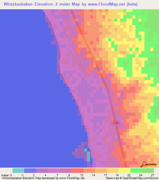 Wlotzkasbaken,Namibia Elevation Map