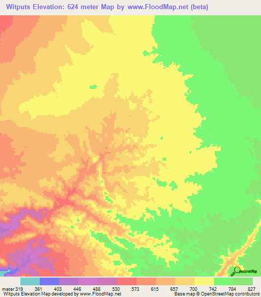 Witputs,Namibia Elevation Map