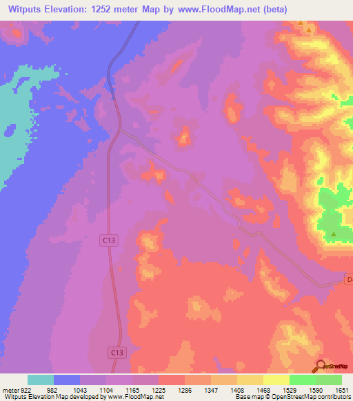 Witputs,Namibia Elevation Map