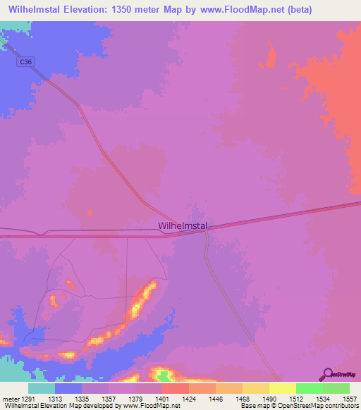 Wilhelmstal,Namibia Elevation Map