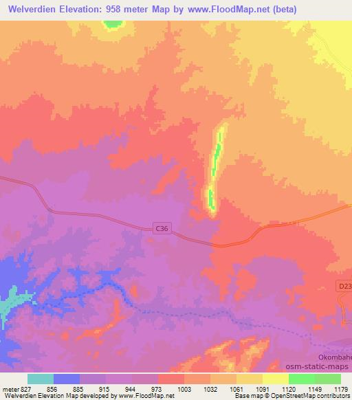 Welverdien,Namibia Elevation Map