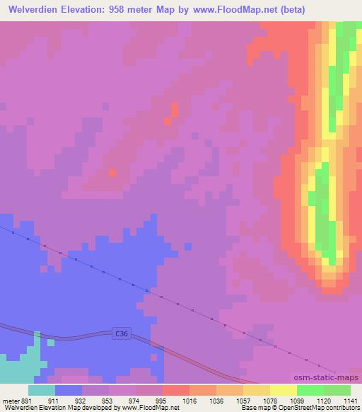 Welverdien,Namibia Elevation Map