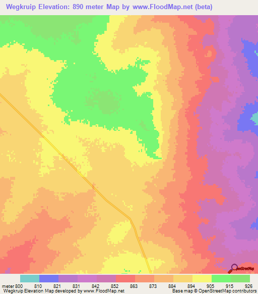 Wegkruip,Namibia Elevation Map