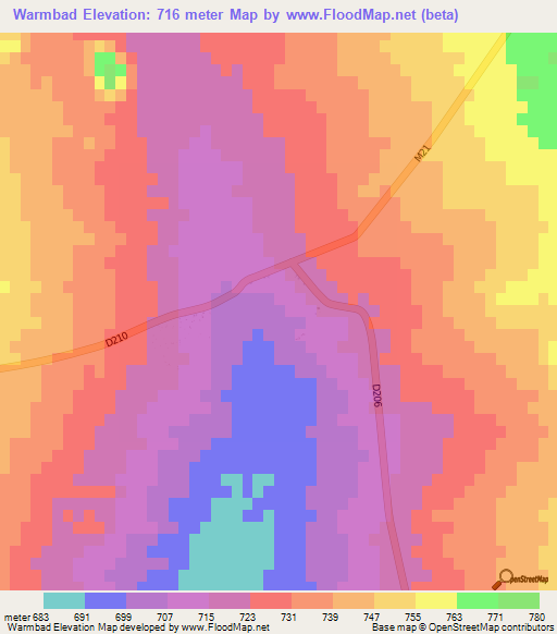Warmbad,Namibia Elevation Map