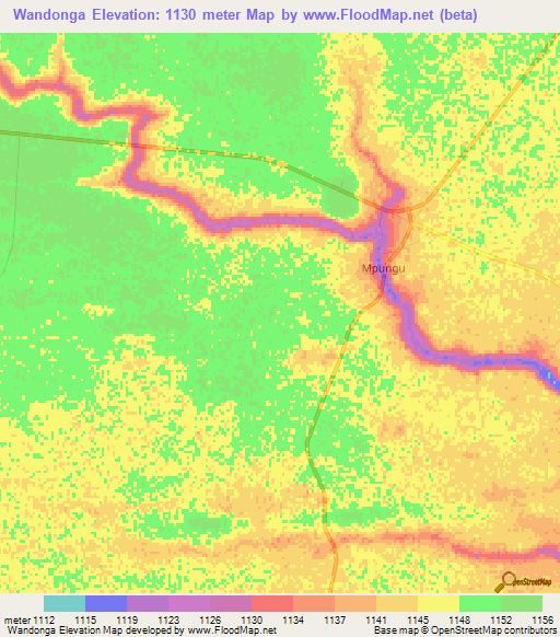 Wandonga,Namibia Elevation Map