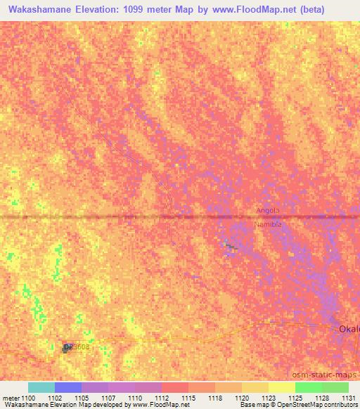 Wakashamane,Namibia Elevation Map