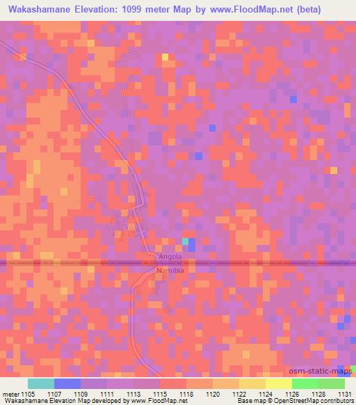 Wakashamane,Namibia Elevation Map