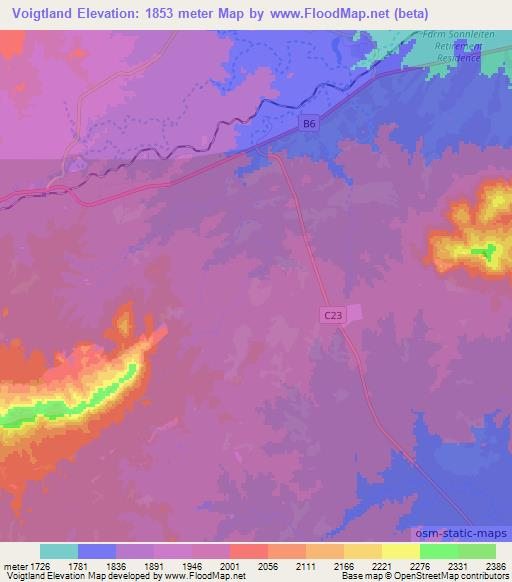 Voigtland,Namibia Elevation Map