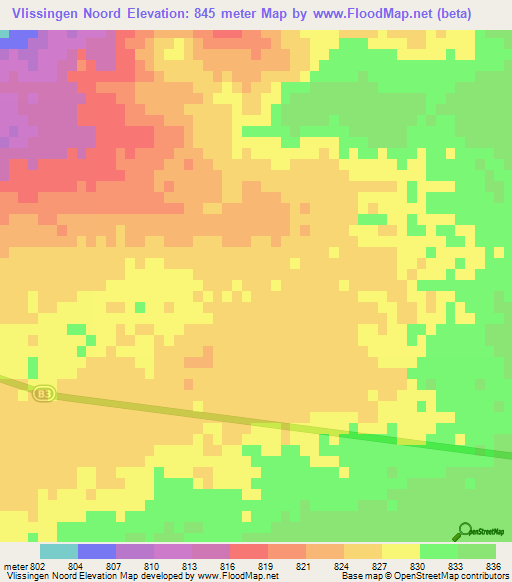 Vlissingen Noord,Namibia Elevation Map