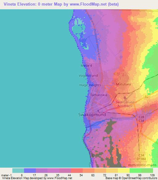 Vineta,Namibia Elevation Map
