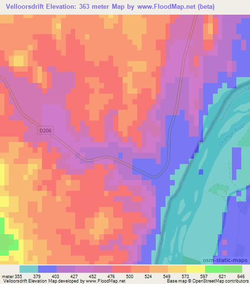 Velloorsdrift,Namibia Elevation Map