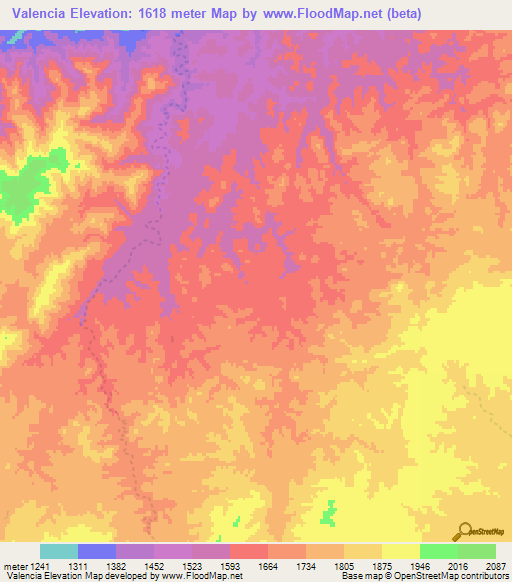 Valencia,Namibia Elevation Map