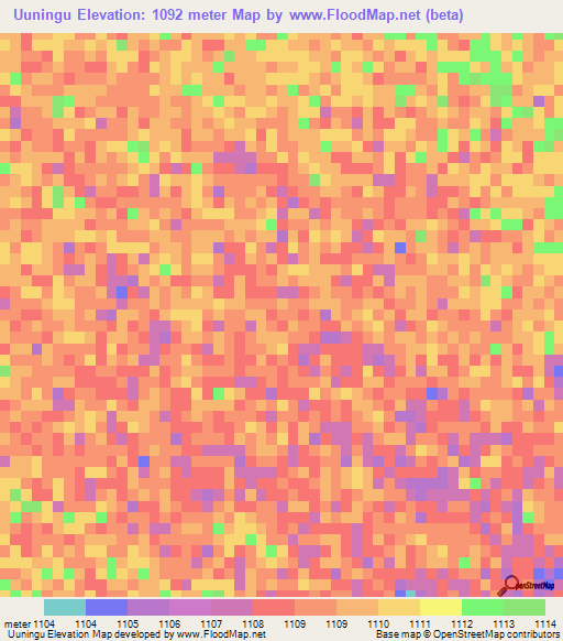Uuningu,Namibia Elevation Map