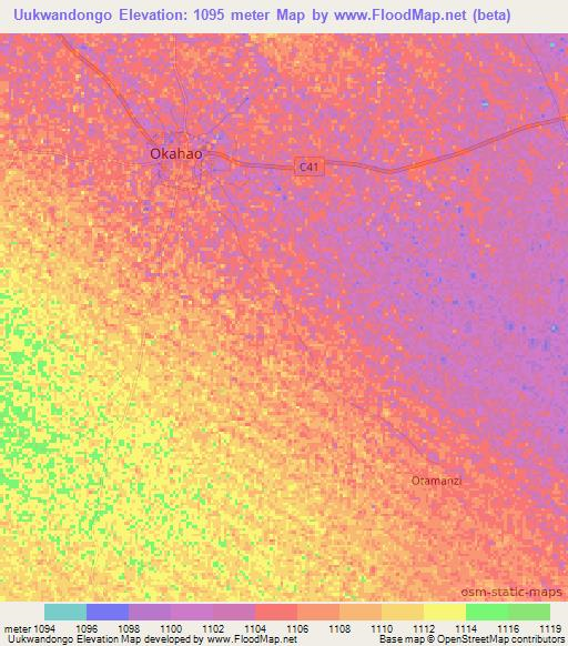 Uukwandongo,Namibia Elevation Map