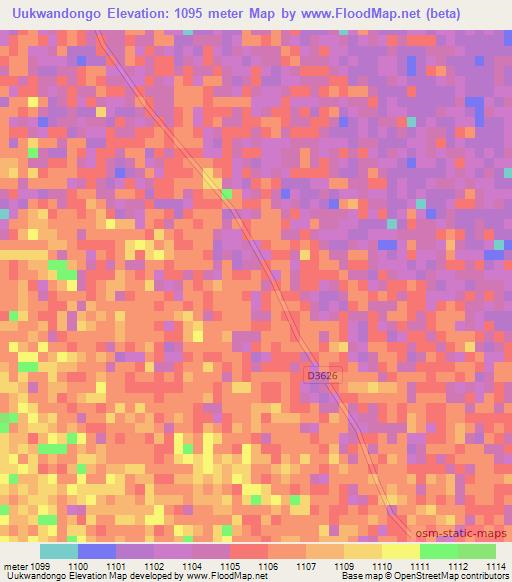 Uukwandongo,Namibia Elevation Map