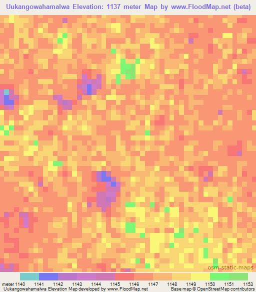 Uukangowahamalwa,Namibia Elevation Map