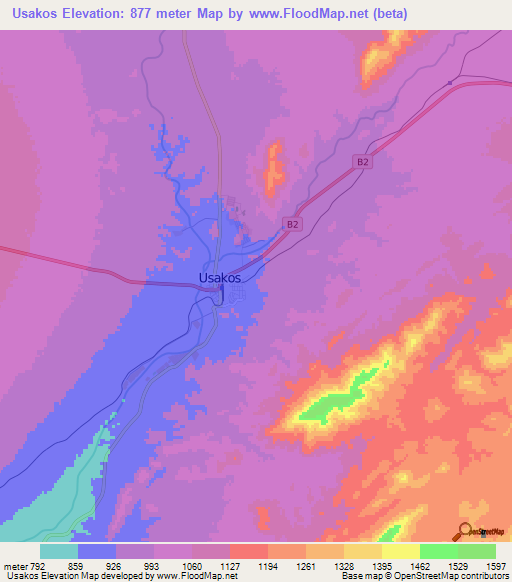 Usakos,Namibia Elevation Map