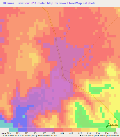 Ukamas,Namibia Elevation Map